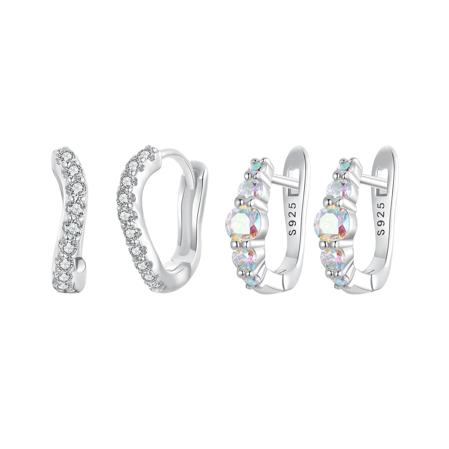 925 Sterling Silver Rainbow Zircon Buckles Elegant Woman Dream Platinum Plated Hoop Earrings for Party Fine Jewelry BSE960