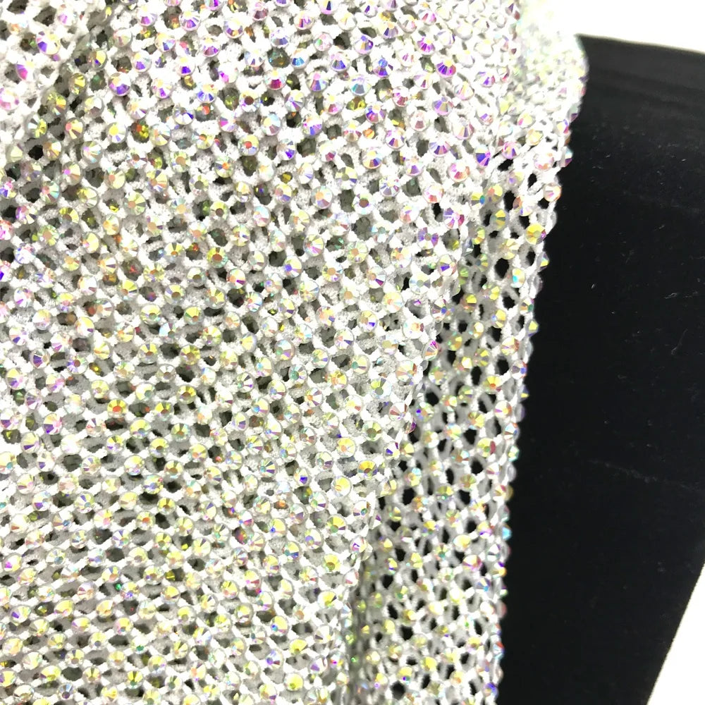 S286 1.5m*1m Wholesale Stretch Elastic Mesh Fabric Trim Hotfix Crystal Glass Rhinestone Trimming Net Mesh for Shoe Garment Acces