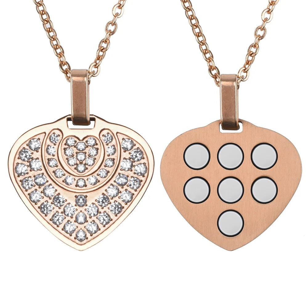 3 Color Heart Crystal Japanese Magnetic Quantum Scalar Energy Powder Pendant Necklace Premium Crystal Pendants & Charms