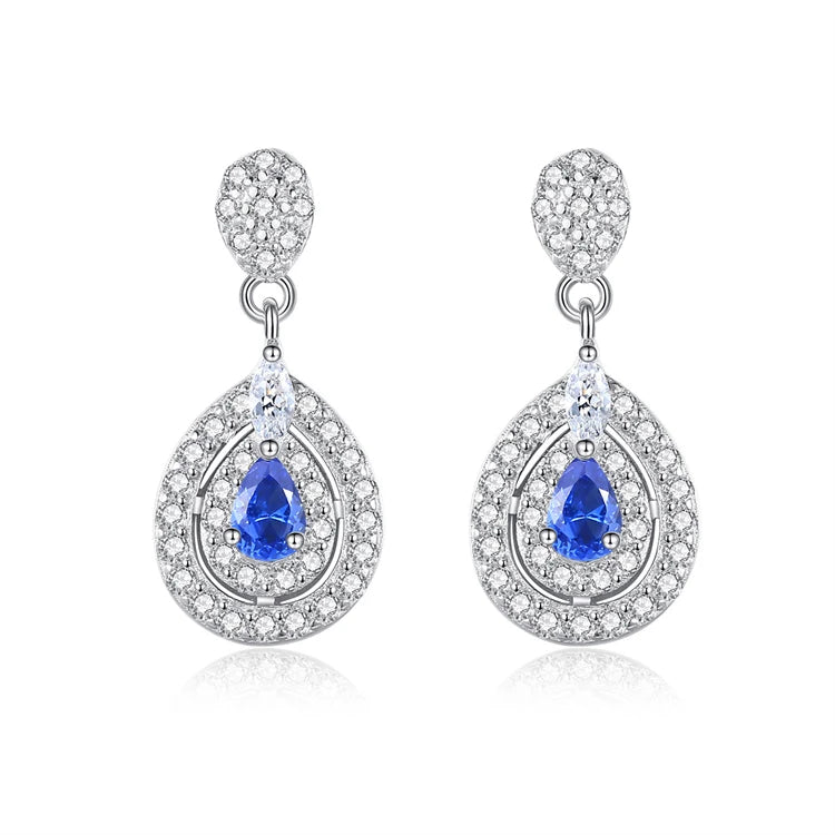 Luxury Jewelry 925 Sterling Silver Rhinestone Zircons Diamond Women Fashion Water Drop Shape Gemstone Earrings