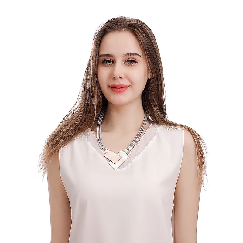 TongLing Simple Minimalist Geometric Rectangle Jewelry Choker Necklace Grey Leather Cord Short Necklace for Summer Beach Party