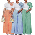 K3271 Trendy Summer Outfits for Women O-neck T-Shirt and Striped Contrast Color Wide Leg Pants Two Piece Set Women Clothing