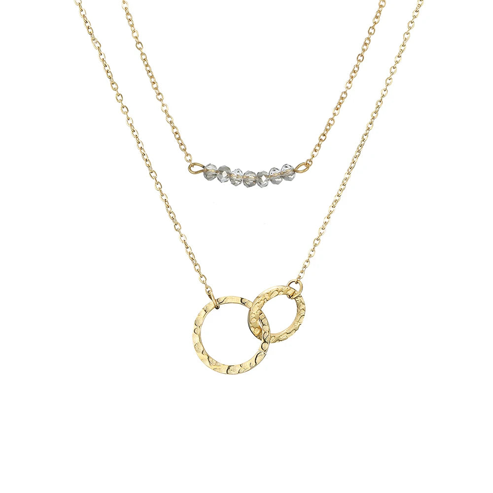 EManco Crystal Pendant Layered Necklace Set for Women Fine Stainless Steel Necklace Trendy 14K Gold Plated Jewelry Set Wholesale