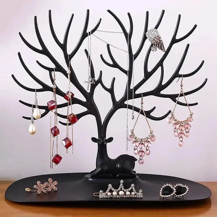 Deer Antler Tree Jewelry Organizer with Tray for Necklace Display Stand Earrings Holder Hanging Jewellery Tower Rack