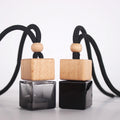 8ml  Factory Price Square Wooden Beech Cap Black Hanging String Empty Perfume Container Car Diffuser Air Freshener Glass Bottle