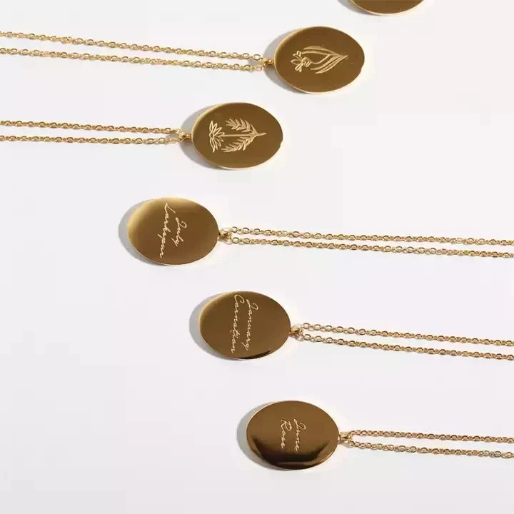 New Arrival 18k Gold Plated Stainless Steel Birth Flower Female Jewelry Month Flower Oval Pendant Necklace