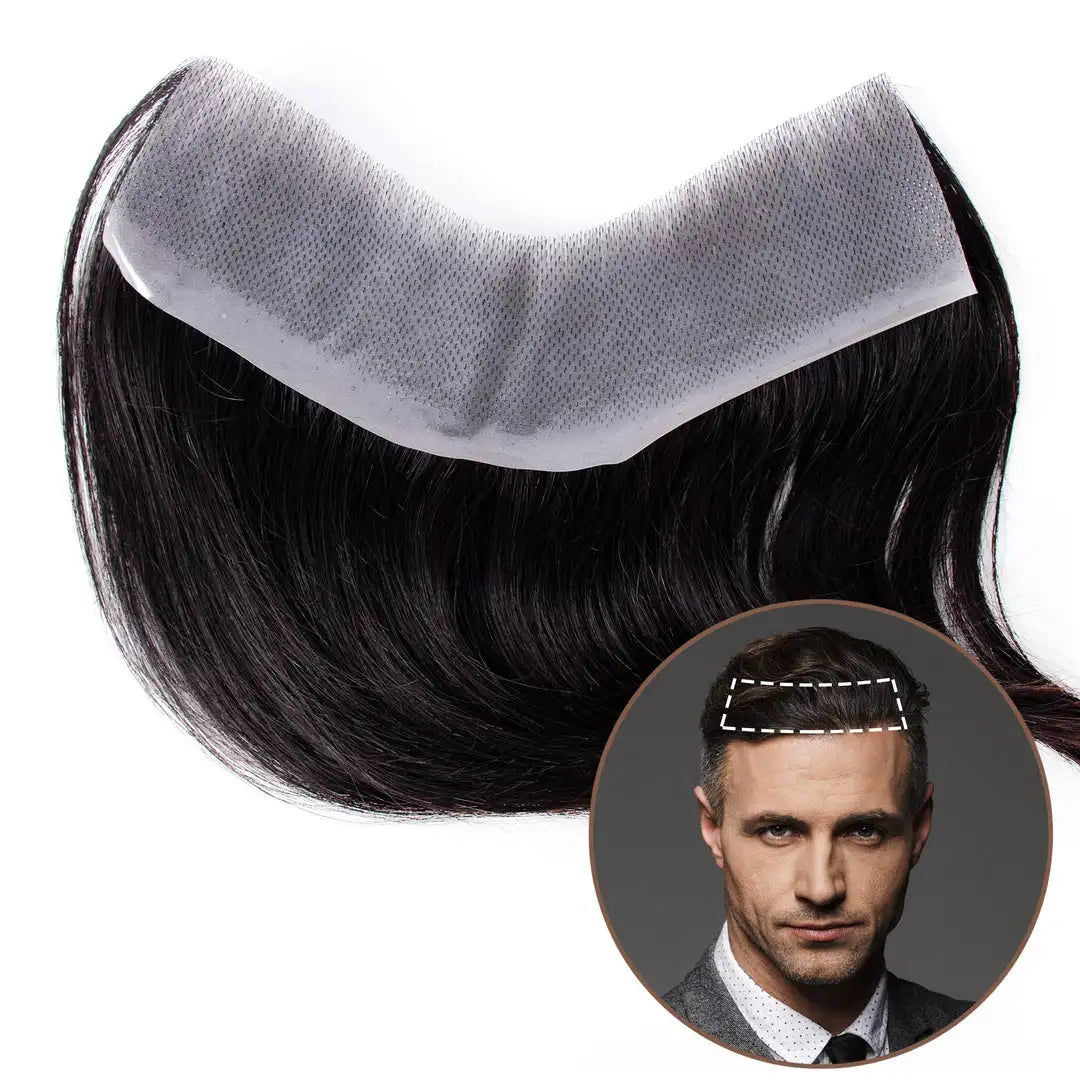 Wholesale 100% Human Hair Toupee for Men Thin Skin PU Base with Natural Frontal Hairline Black Straight Hair Patch