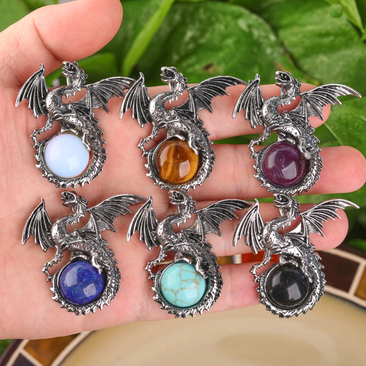 Vintage Children's Pendants Healing Natural Gem Stone Crystal Sphere Bead Antique Silver Plated Charm Crafts Jewelry Bulk