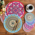 Bohemian Style Printed Leather Insulation Pad Waterproof Oil Round Coaster Vintage Decorative Table Runner
