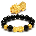 Fashion Gold Plated Pi Yao Feng Shui 12mm Black Obsidian Bead Charm Fengshui Pixiu Bracelet Jewelry