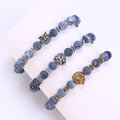 New Arrival 8mm Natural Stone Beaded Bracelet for Men Women Classic Style Weathering Blue Agate Lion's Head Energy Power