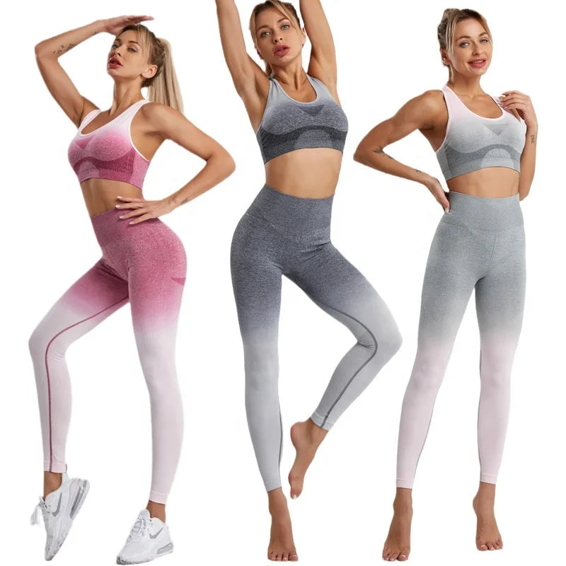 Adults Outdoor Fitness Wear Flare Sweat Pants Stretch Seamless Leggings Yoga Sets Sport Jogging Womens Suits