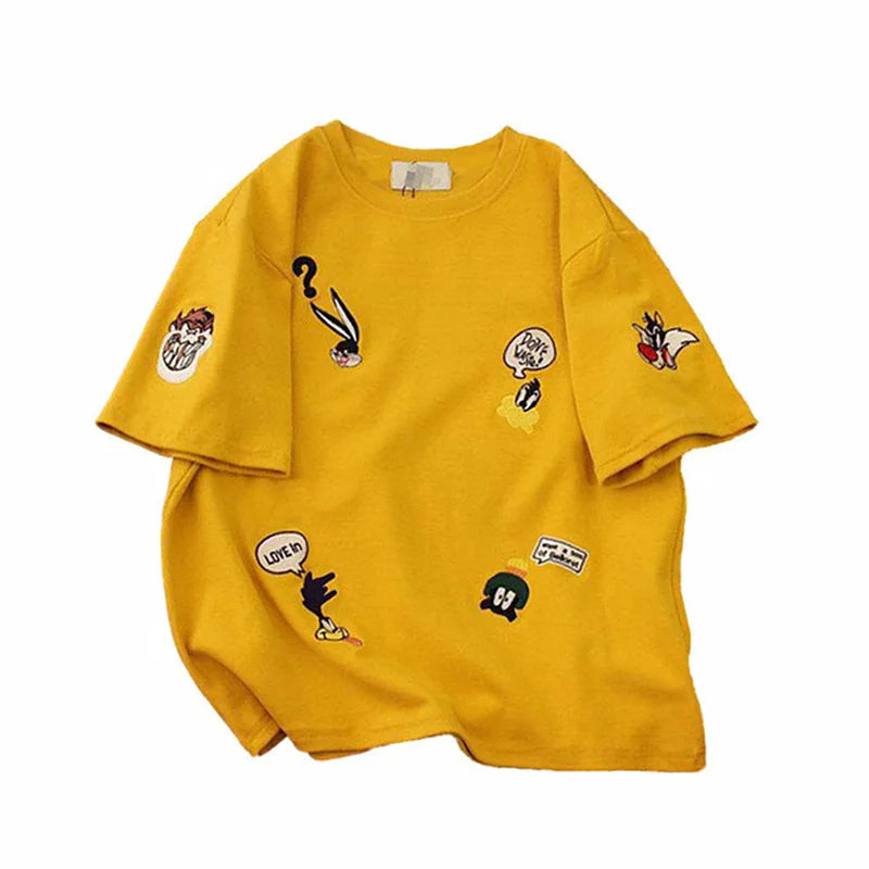 Women's Plus Size Embroidered Crew Neck Polyester Breathable Casual Regular Fit Half Sleeve Long Bottoming Shirt for Students
