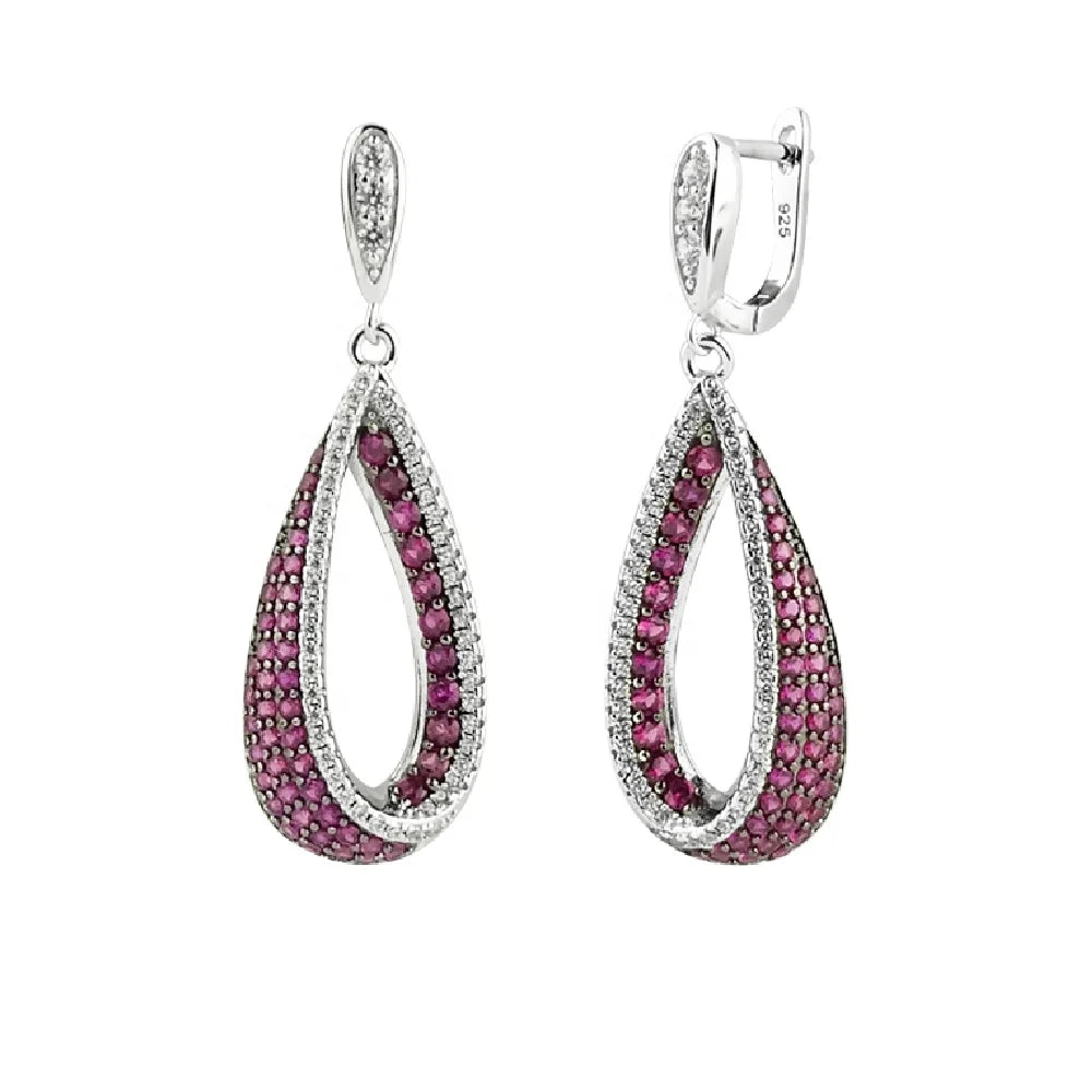 Red CZ Drop Earrings S925 Sterling Silver 18K Plated Gemstone Dangle Earrings Women Jewelry