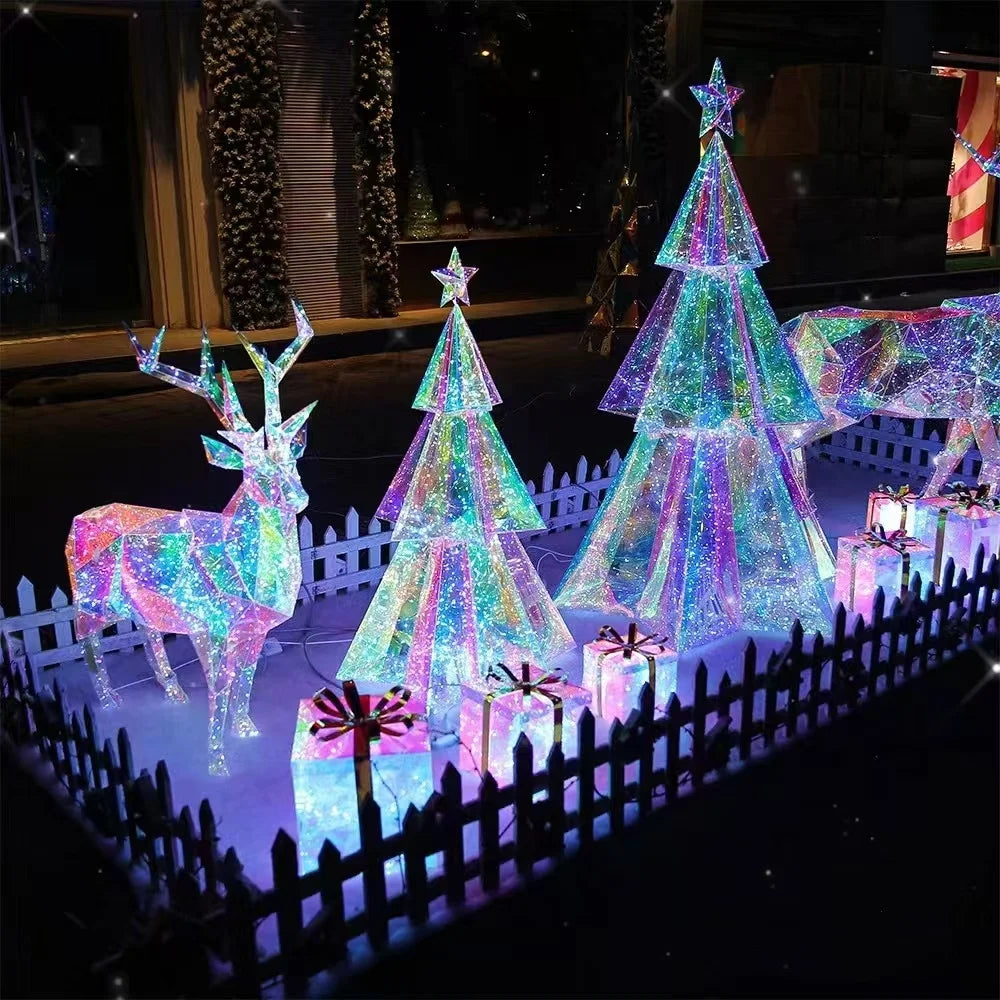 Adjustable LED Artificial Big Outdoor Christmas Tree with Festive Elk Gifts PE Material Custom Color Christmas Decorations