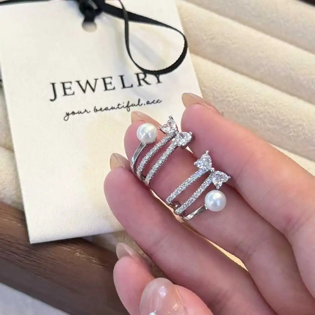 Super Beautiful Bow Shaped Trident Earrings with 5-6mm Natural Freshwater Pearls Special Jewelry