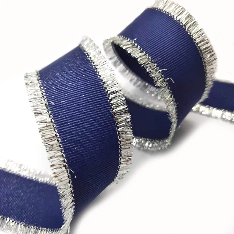 2022 New Arrival 10mm Wholesale Glitter Frizz Frayed Ruffle Gold Metallic Edge Grosgrain Ribbon for Box Wrapping Packing
