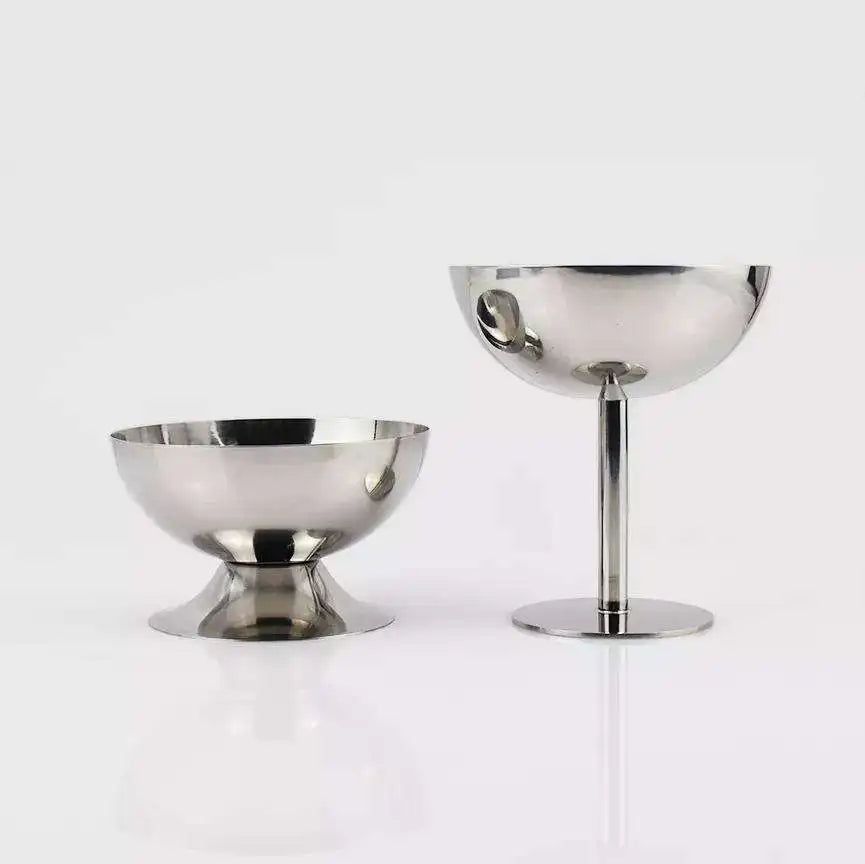Customized Logo Luxury Stainless Steel Goblet Silver Short Feet Snack Cup for Bar KTV Hot Sale Ice Cream Cup Hot Spoon for