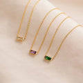 Dainty Minimalist 18k Gold Plated 925 Sterling Silver baguette Cz Diamond Birthstone Pendant Necklace Wholesale