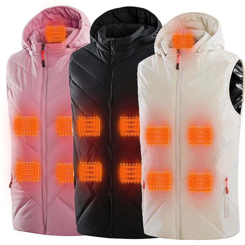 Washable 11 Heating Zone Carbon Fiber USB Battery Power Bank Electronic Far Infrared Thermal Heated Puffer Vest With Hood