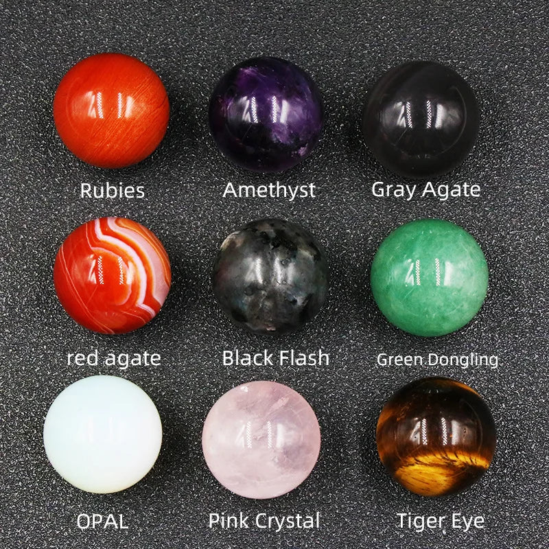 25mm Chakra Healing Gemstone Crystal Ball Set Natural Quartz Gemstones Sphere for Healing Meditation Feng Shui Home Decoration