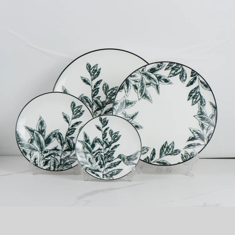 Chinese Style Green Leaf Dinner Plate Set Porcelain Charger Dishes Bone China Dinnerware for Event Wedding