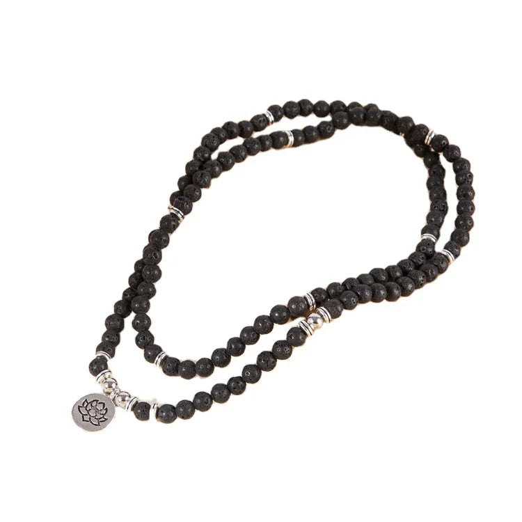 Muslim Prayer Jewelry Natural Stone Lava Mala Necklace Mala Beads 108 Natural Gemstones