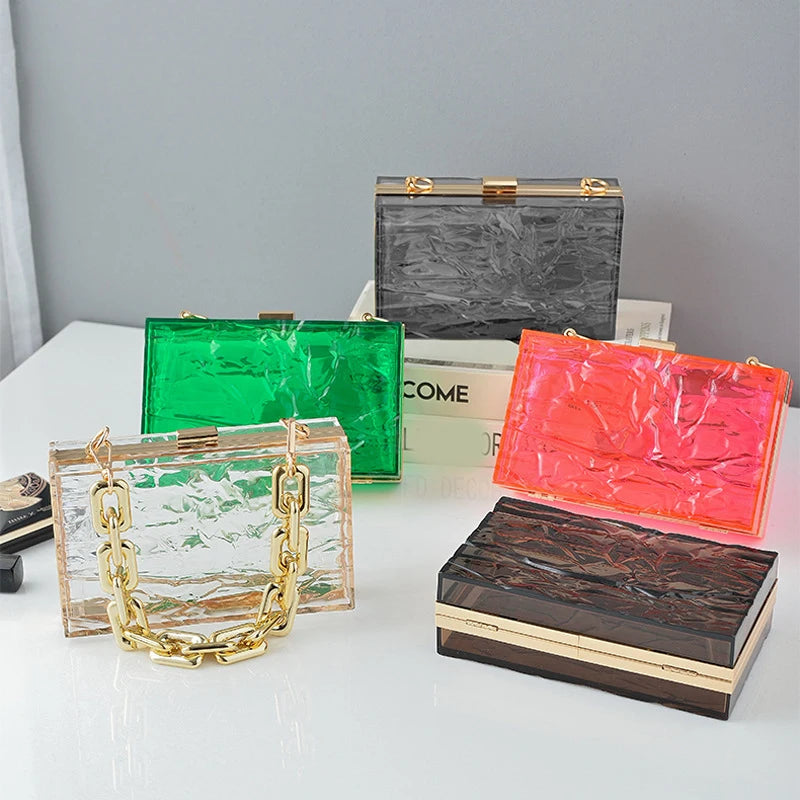 2023 New Women's Square Clutch Bag Ice Cracked Jelly Acrylic Transparent Evening Bags