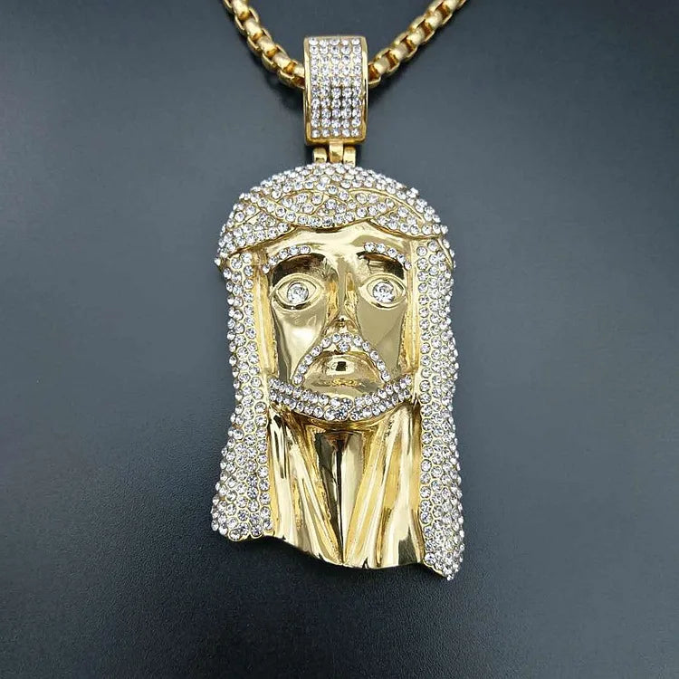 DUYIZHAO Wholesale Hip Hop Jewelry Polishing Large Iced Jesus Face Pendant Necklace Jewelry