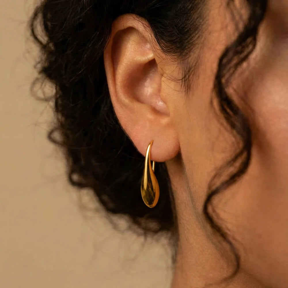 PVD 18K Gold Plated 316LStainless Steel Jewelry Wholesale Custom Solid Water Drop Hoop Earrings Waterproof Earrings E241555