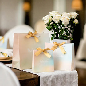 Fade Color Luxury Handle Paper Bag With Custom Logo Printing China Supplier Paper Bags With Silk Ribbon Handle
