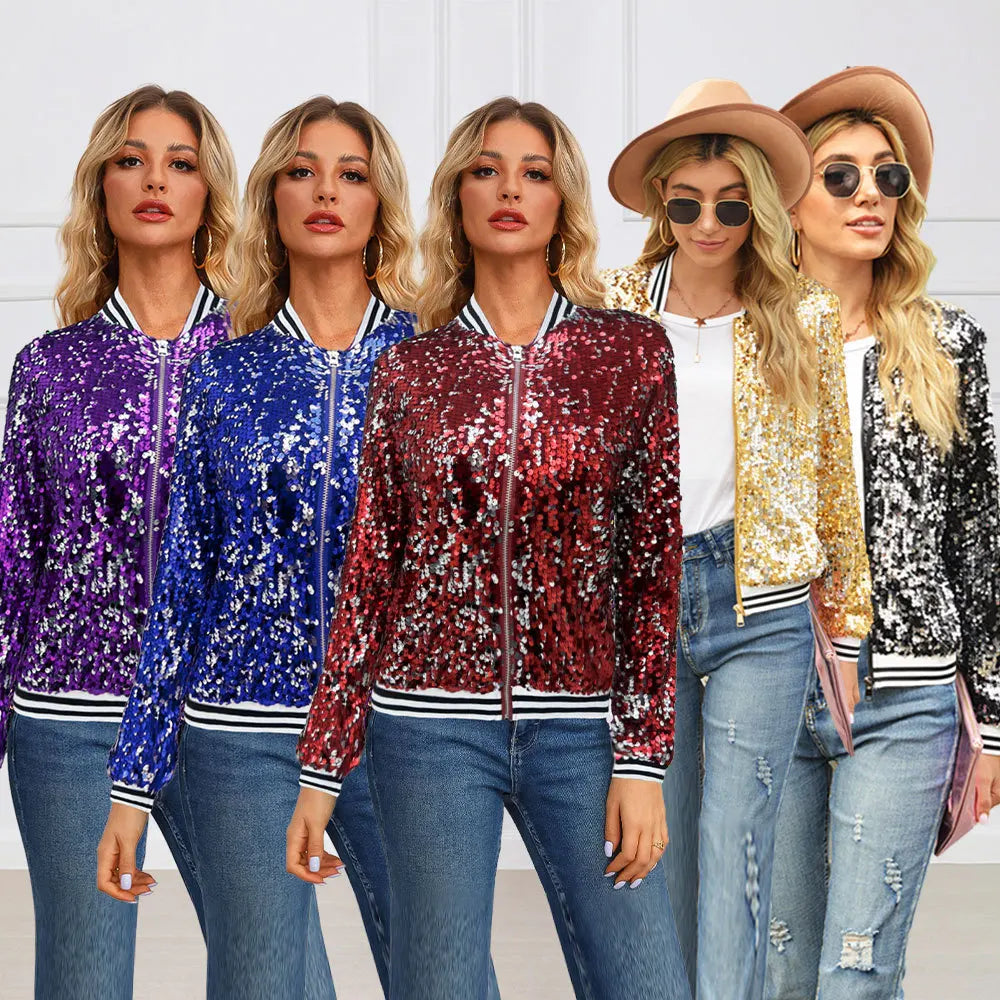 Autumn Winter New Sequin Long-sleeved Women's Coat for Dance