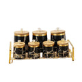 Porcelain Spicy Jar Set with Metal Rack Condiment Jar Set 7pcs Storage Jar Set