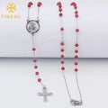 Wholesale Jewelry Manufacturer China Fashion Religious Long Red Christian Cross Pendant Stainless Steel Rosary Beads Necklace