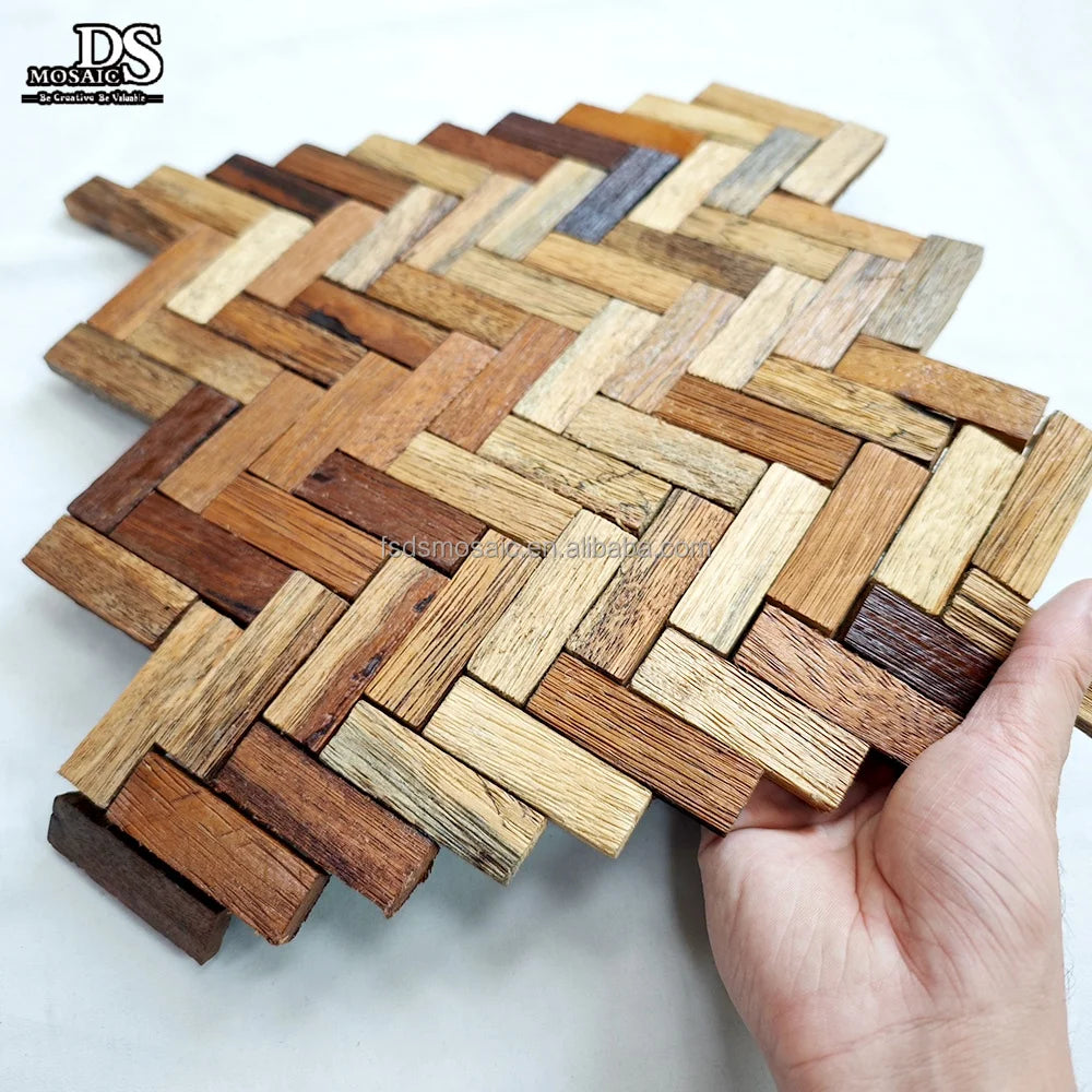 Herringbone Shape Natural Wood Wall Mosaic Arts Living Room Bedroom Background Wall Mosaics Antique Wooden Tile