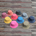 Vintage Blue Bucket Hat Kids Adults Washed Cotton Denim Linen Distressed Stone Printed Cartoon Unisex Vintage Style Visor