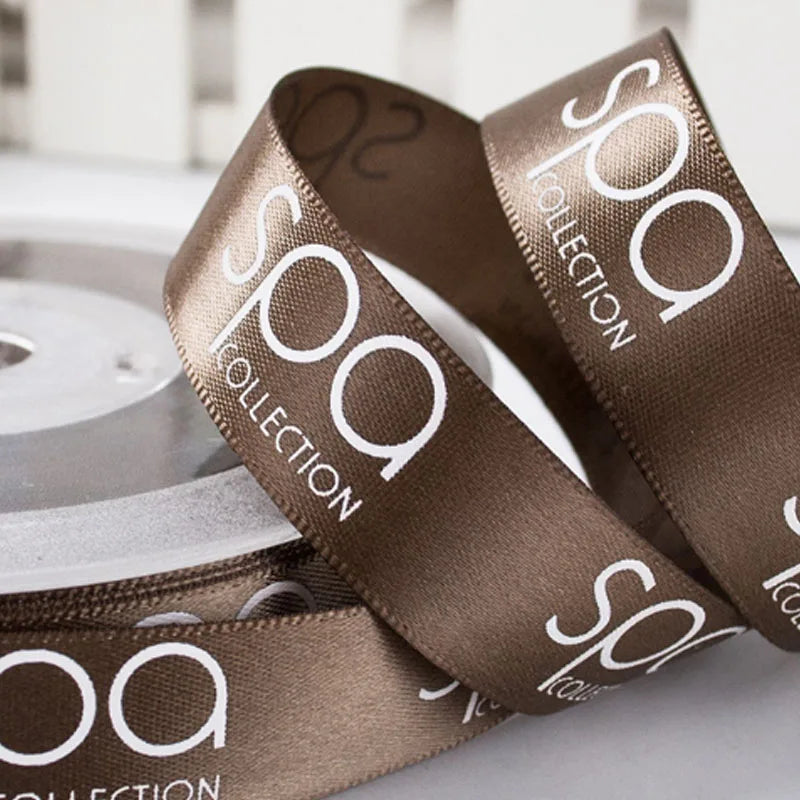 OEM Custom Size 25 mm Gold Sliver Foil logo Brand Artwork Black Satin Grosgrain Tape Flowers 1 Inch 3 Inch Wide Printed Ribbon