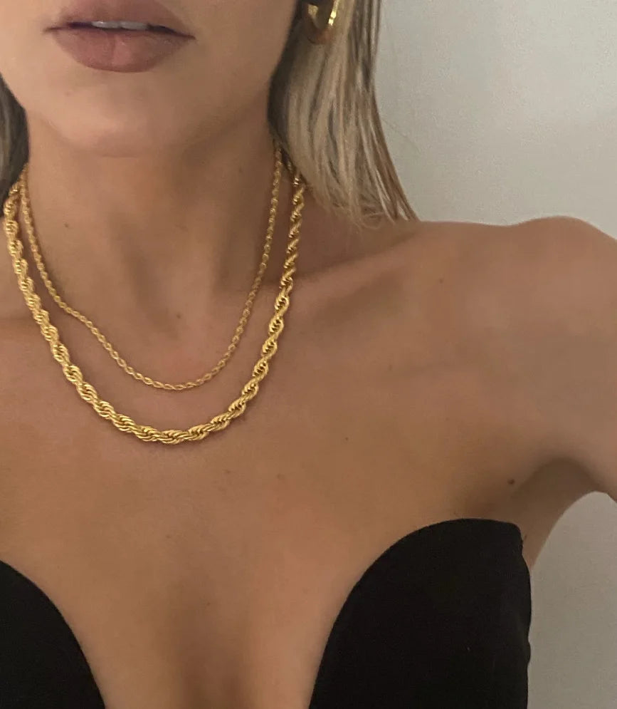 HOVANCI Hips Hops Popular Gold Twisted 5mm 3mm Chunky Necklace Titanium Steel Punk Twist Choker Necklace for Girls