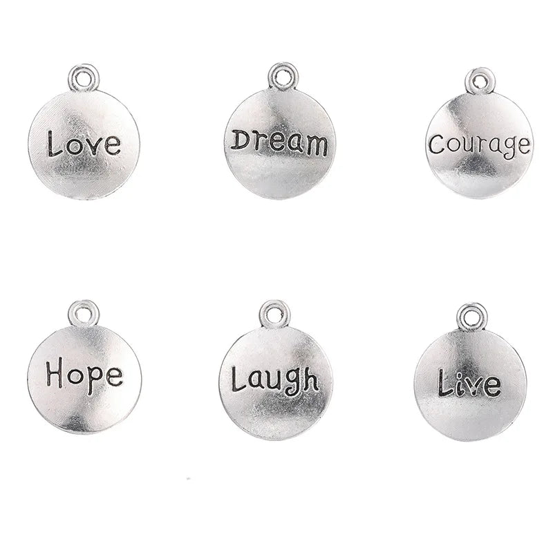 Inspirational DIY Charms Classic Silver Plated Zinc Alloy Pendants Jewelry Making Cheer Message Keychain Charms Bracelet