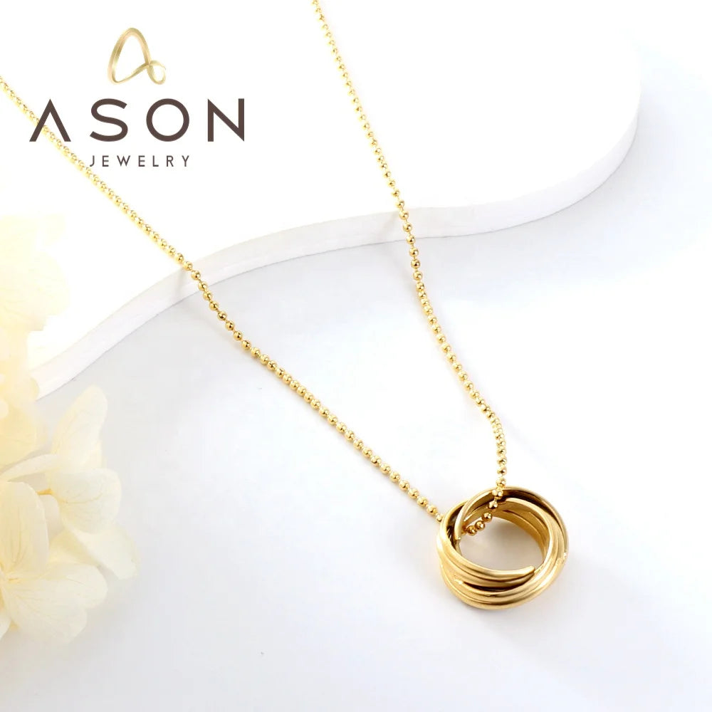 Ason 2023 New Fashion Stainless Steel Jewelry Necklace 18k Gold Plated Multiple Circles Mixed Accessories Necklace
