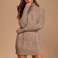 Wholesale Custom Chunky Cable Knit Sweater Dress Women's Turtleneck Mini Dress for Autumn Winter