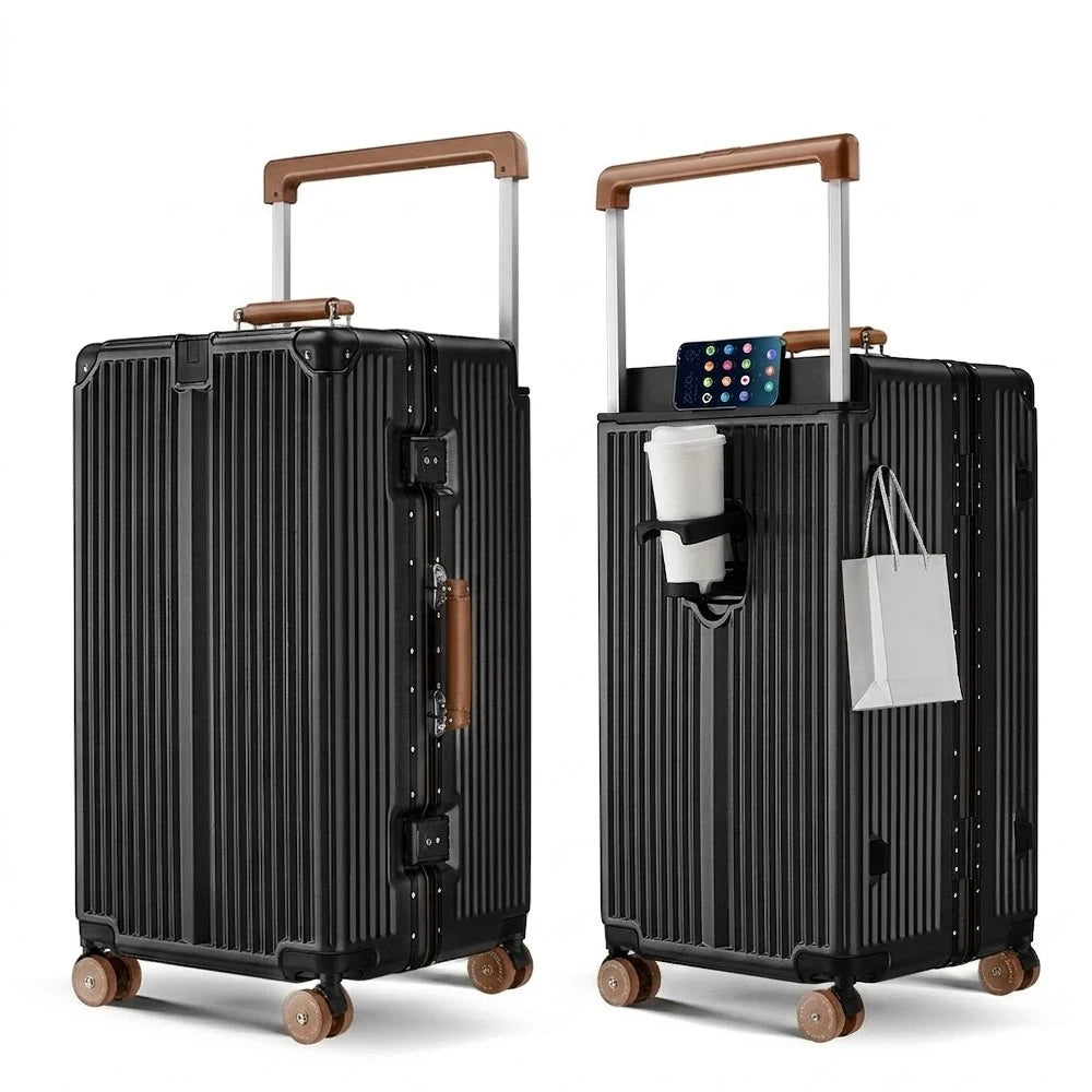 OEM 20 24 26 28 Inch Waterproof Zipperless Pc Luggage Custom Lightweight Hard Travel Trolley Suitcase Luggage with Cup Holder