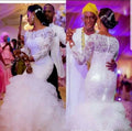 African Luxury Appliques Lace Wedding Gowns Plus Size White Vestido De Noiva Long Sleeve Mermaid Wedding Dress MWA510