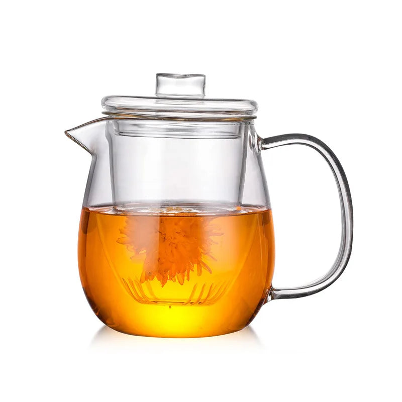 600ML 20OZ Eco-Friendly Modern Borosilicate Glass Tea Kettle Lid Tea Strainer Removable Infuser Filter Gas Stovetop Safe