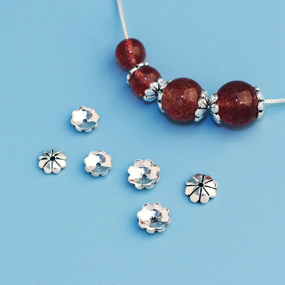 5mm 6.5mm 925 Sterling Antique Silver Engraving Flower Shaped End Cap Beads for Pearl Holder Jewelry Making