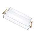 Customized Clear Rectangular Acrylic Serving Tray with Gold Handle 14x11x2" High Transparency Home Restaurant Use Logo Available