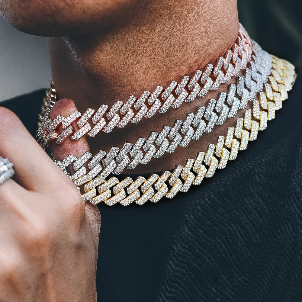 Hip Hop Jewelry  Iced Out Cuban Link Prong Cuban Link Chain Necklace Diamond Cuban Chain