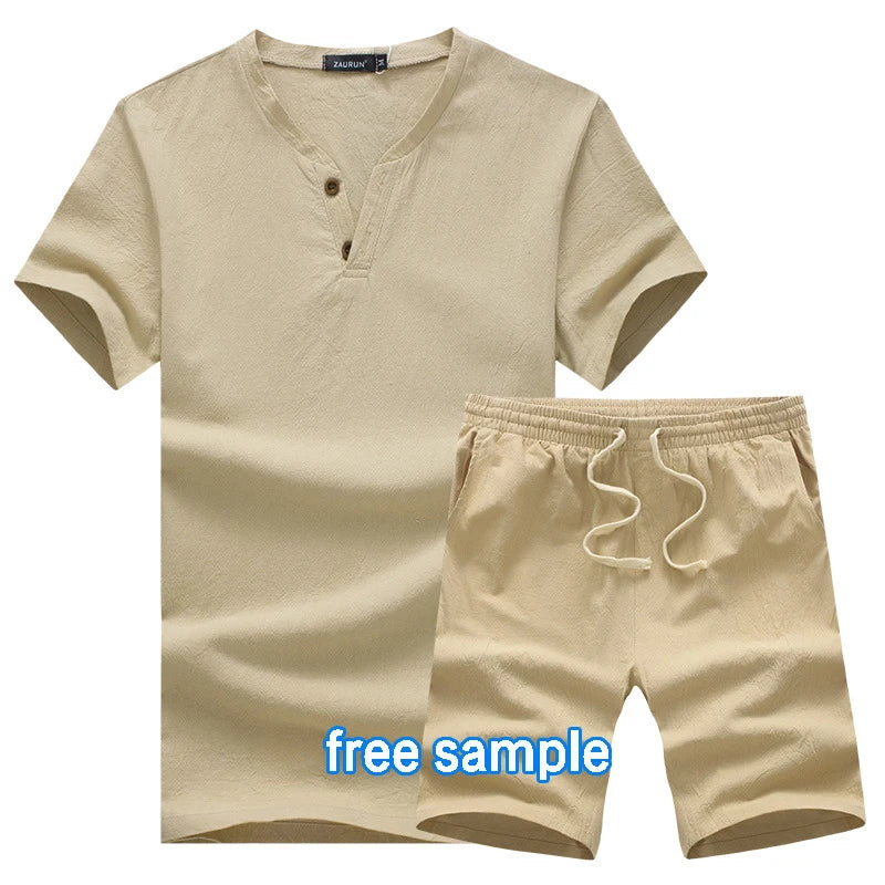 New Style Summer Men's Sportswear Suit 2 Piece with Short Sleeves Custom Brand Printing 100% Cotton Material for Fitness Sports