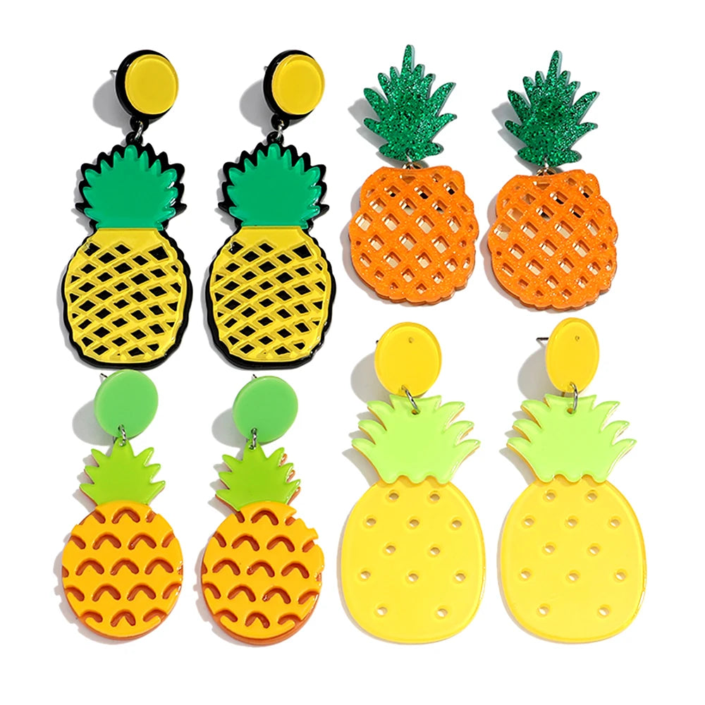 Women's Funny New Food Pendant Yellow Fruit Exaggerated Party Jewelry Big Pineapple Acrylic Dangle Earrings