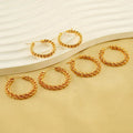 2024 Women's Fashion Chunky Twist Hoop Earrings Gold Plated Stainless Steel Stylish Drop Jewelry